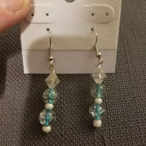 Turquoise and clear beaded earrings handmade